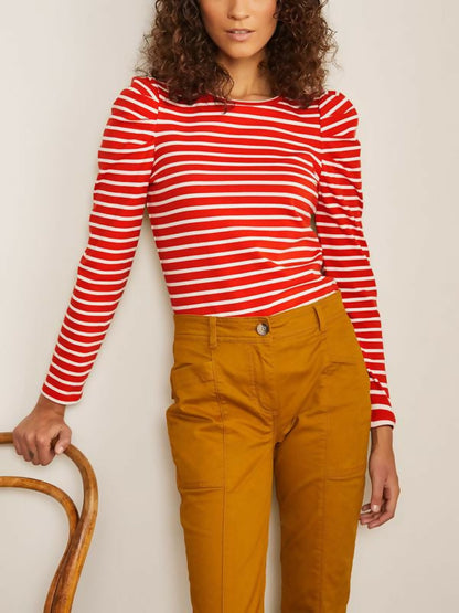 Boden Long Sleeve Imogen Breton Tee - Stripes - Cherry Red/Ivory - 14