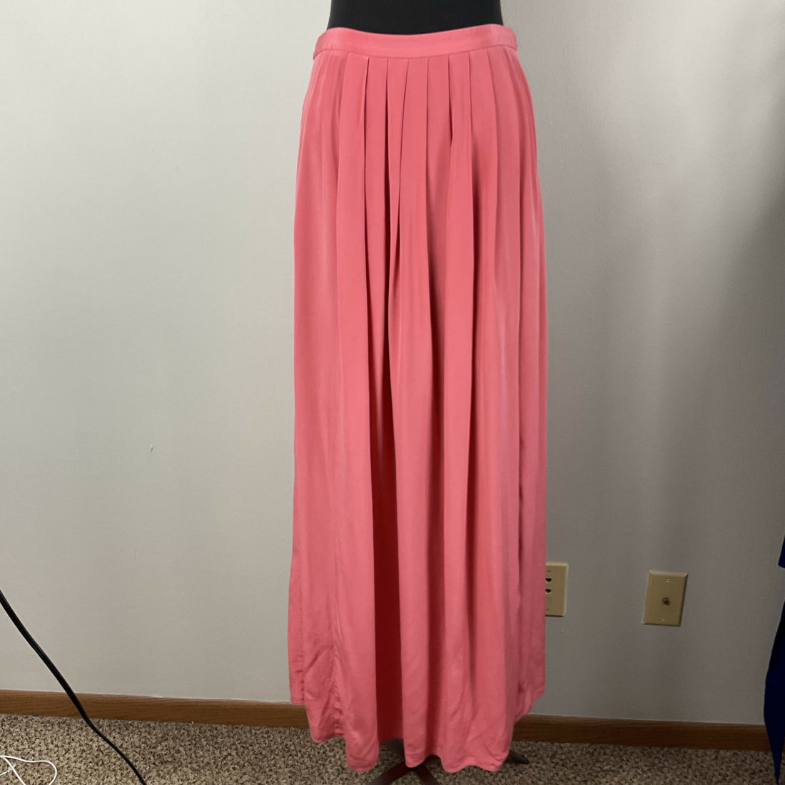 Tibi Pleated Silk Maxi Skirt - Coral Pink - 8