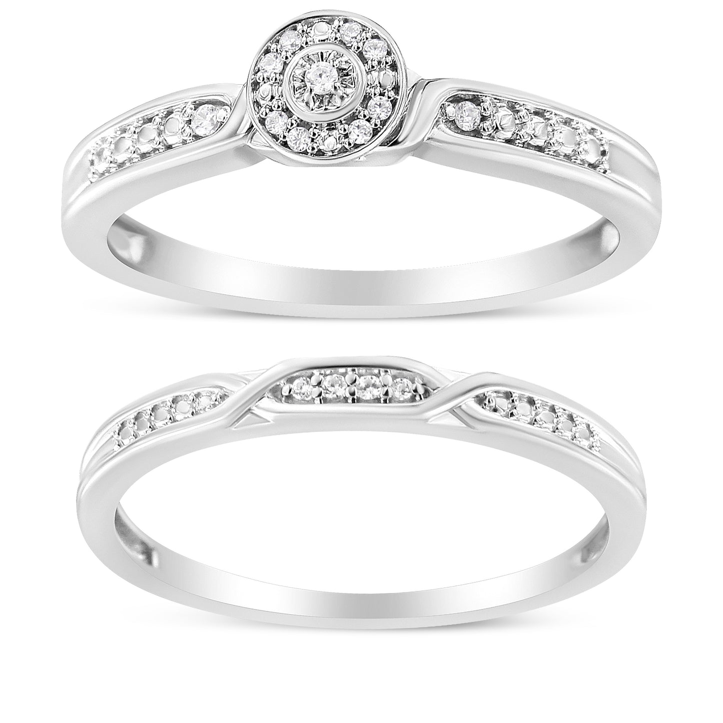 Haus of Brilliance .925 Sterling Silver Diamond Accent Frame Twist Shank Bridal Set Ring and Band (I-J Color, I3 Clarity) - Size 11