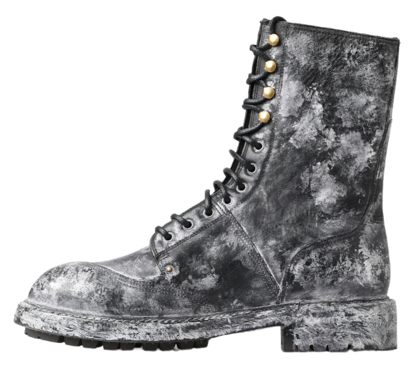 Dolce &amp; Gabbana Chic Black Lace-Up Boots with Gray White Fade/EU43/US10/Black