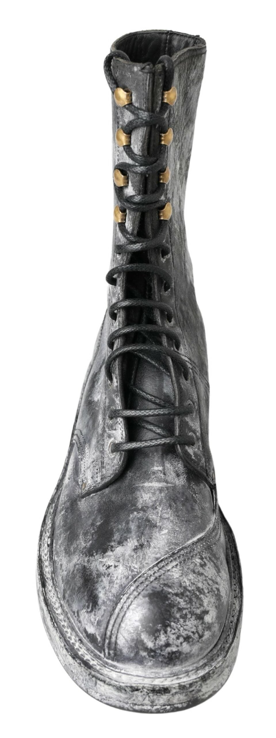 Dolce & Gabbana Chic Black Lace-Up Boots with Gray White Fade/EU43/US10/Black