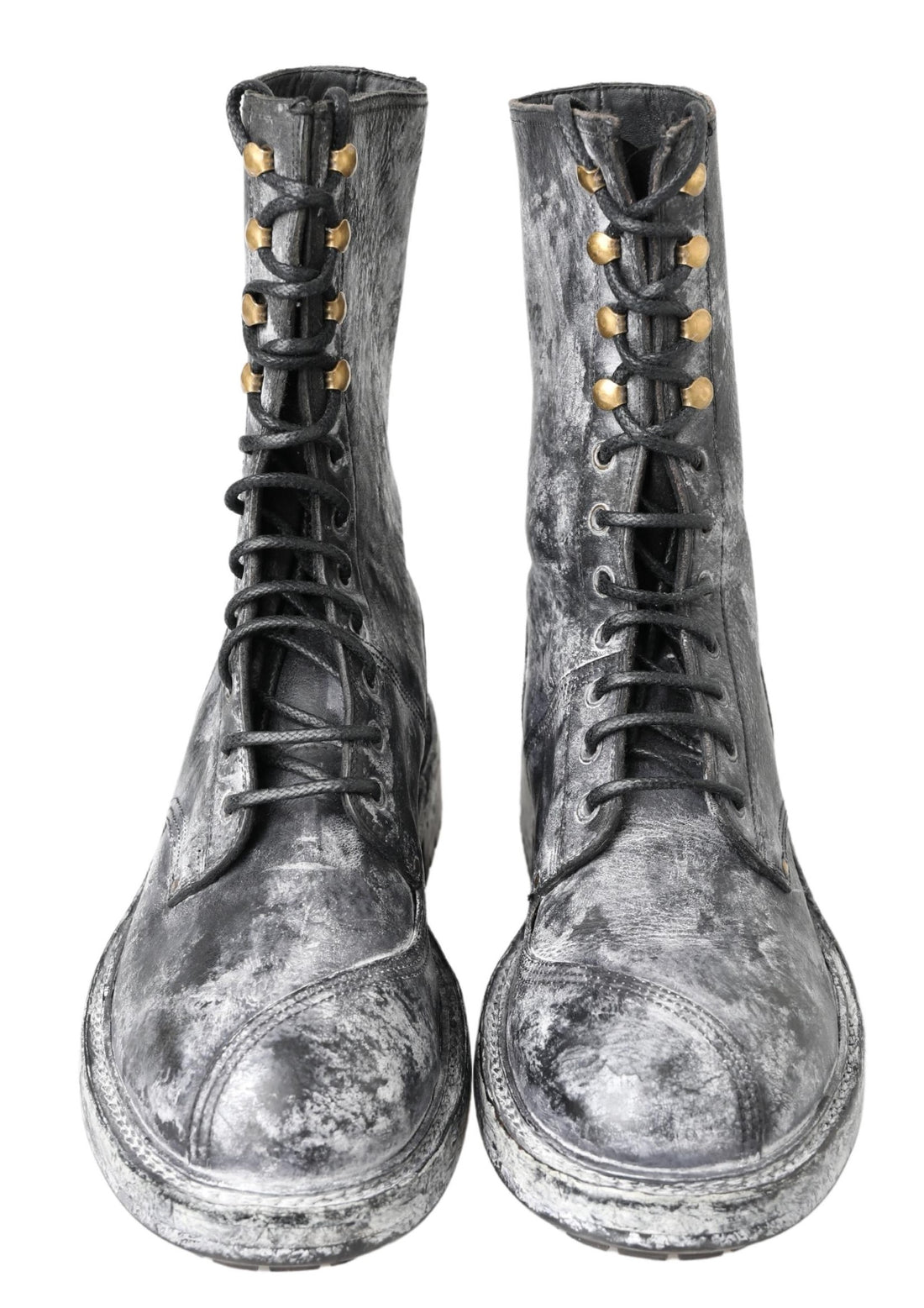 Dolce &amp; Gabbana Chic Black Lace-Up Boots with Gray White Fade/EU43/US10/Black