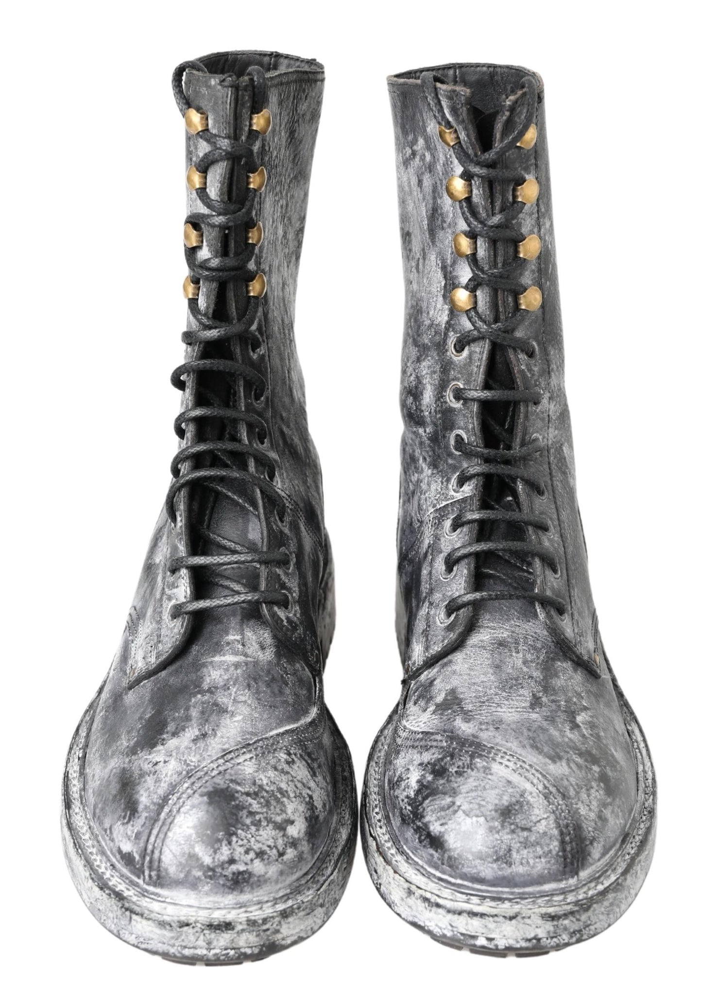 Dolce & Gabbana Chic Black Lace-Up Boots with Gray White Fade/EU43/US10/Black