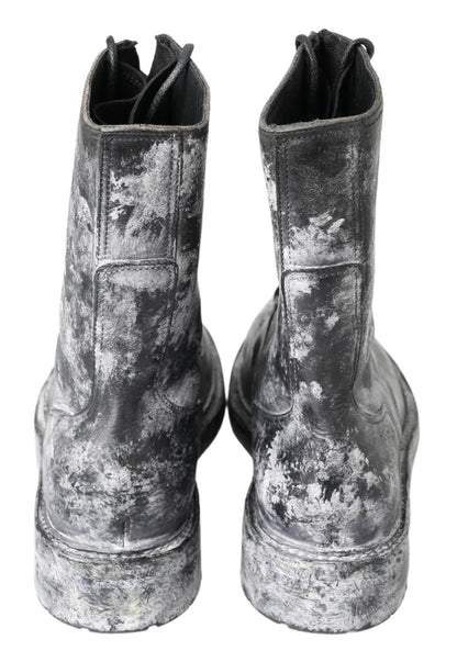 Dolce &amp; Gabbana Chic Black Lace-Up Boots with Gray White Fade/EU43/US10/Black