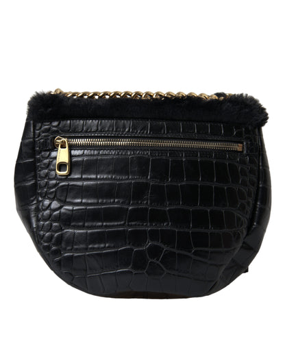 Dolce &amp; Gabbana Dolce &amp; Gabbana Exquisite Croc-Embossed Panther Shoulder Bag/Black