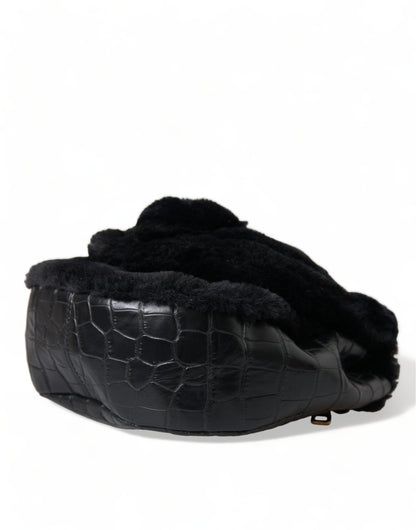 Dolce &amp; Gabbana Dolce &amp; Gabbana Exquisite Croc-Embossed Panther Shoulder Bag/Black