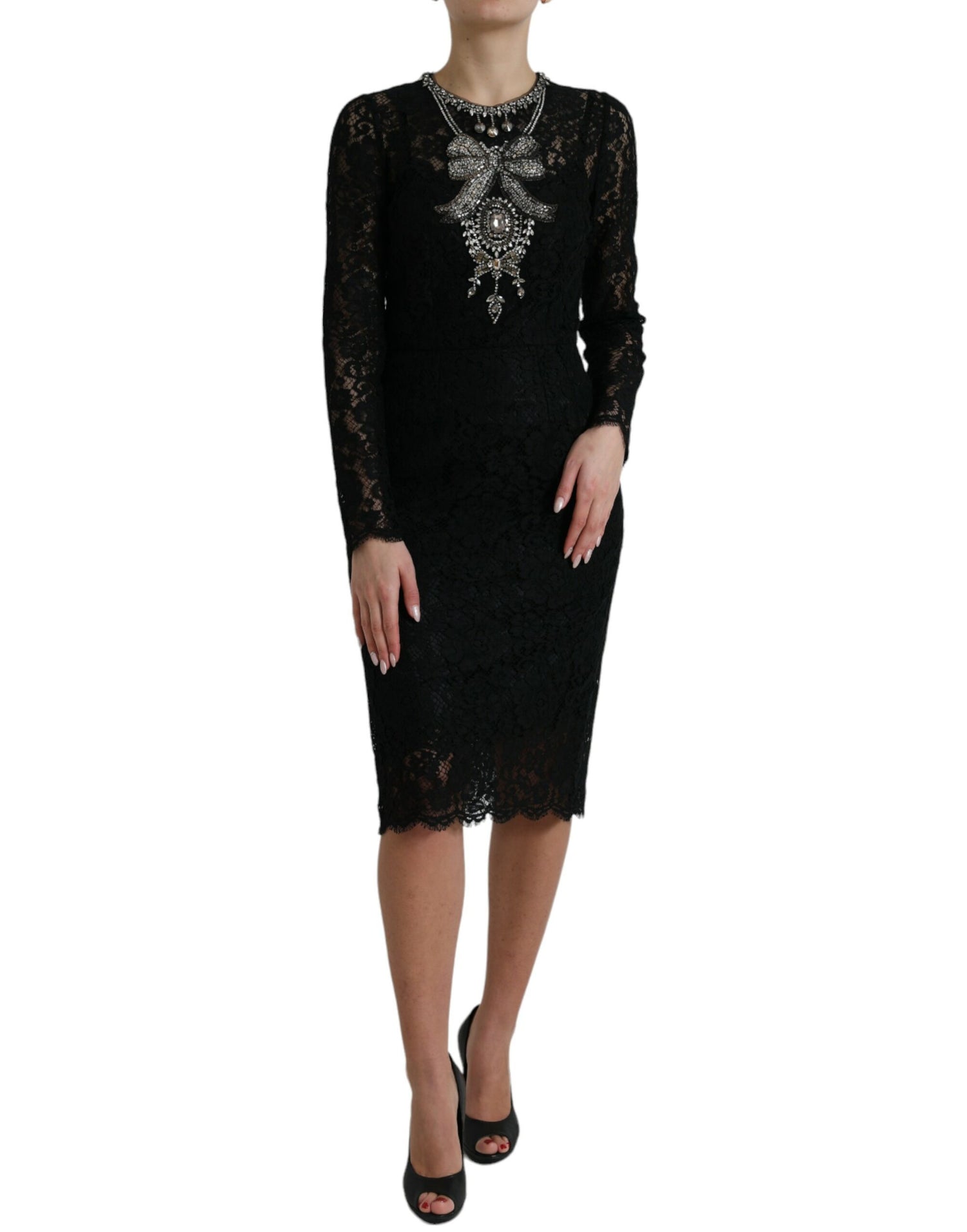 Dolce &amp; Gabbana Elegant Crystal-Embellished Sheath Dress/IT36 | XS/Black