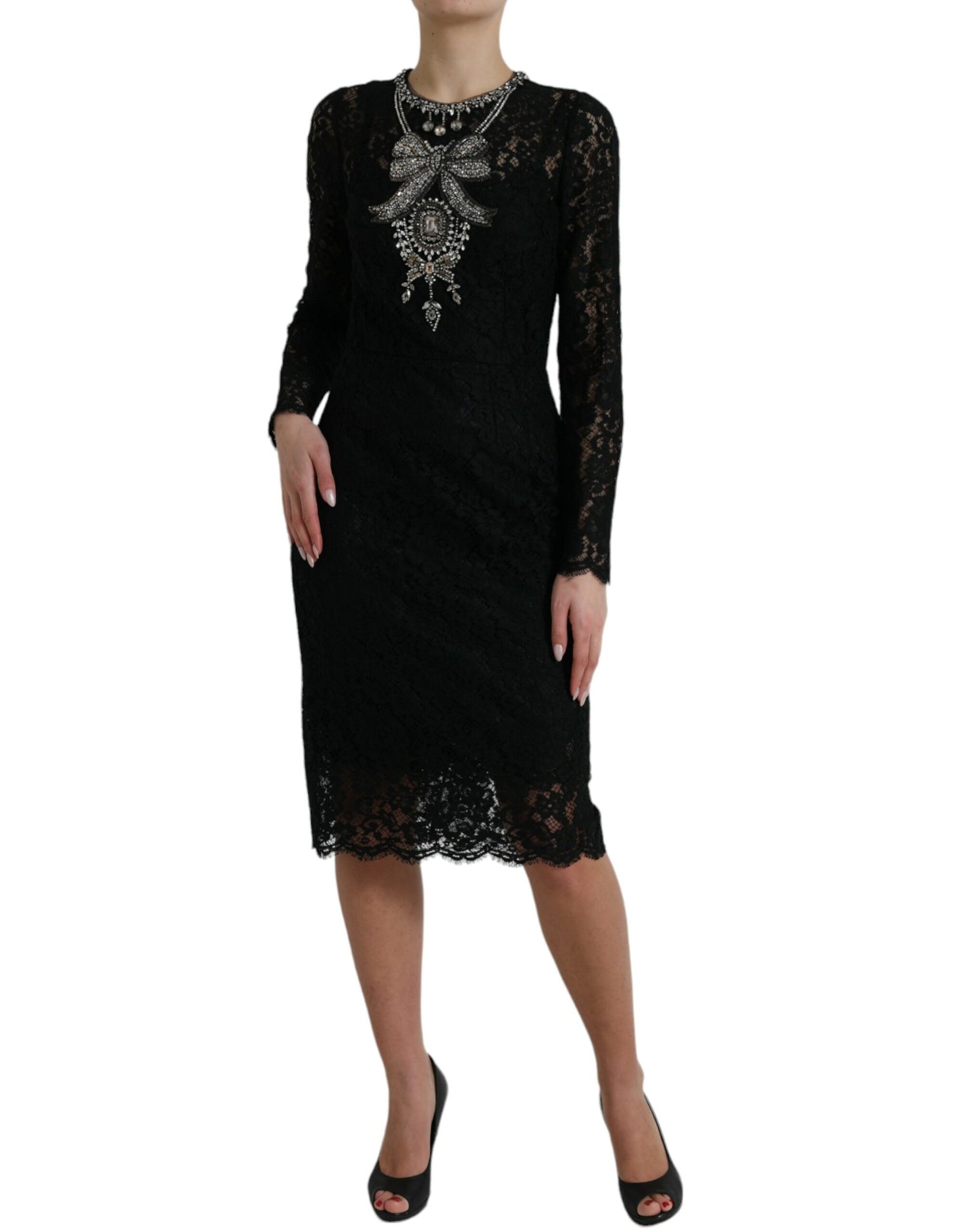 Dolce &amp; Gabbana Elegant Crystal-Embellished Sheath Dress/IT36 | XS/Black