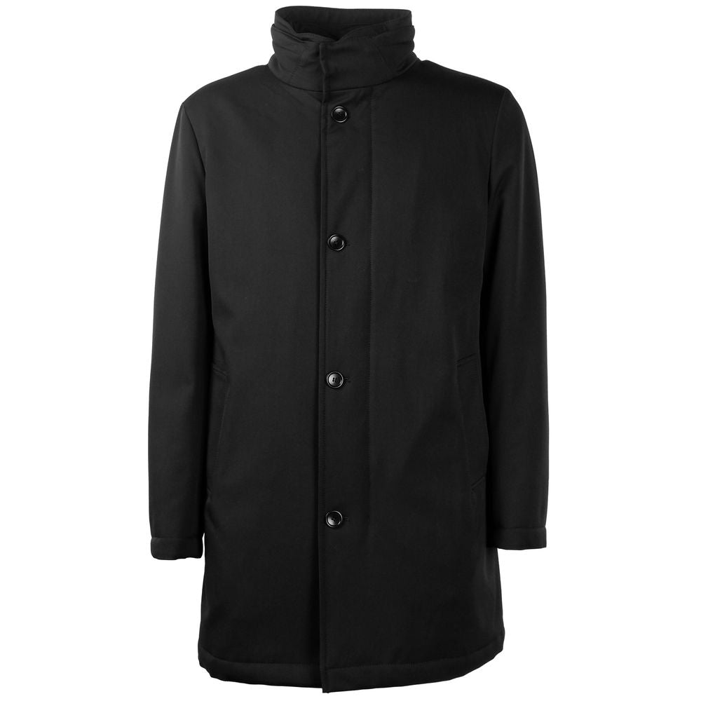 Made in Italy Elegant Virgin Wool Coat with Storm Protection/IT54 | XXL/Black