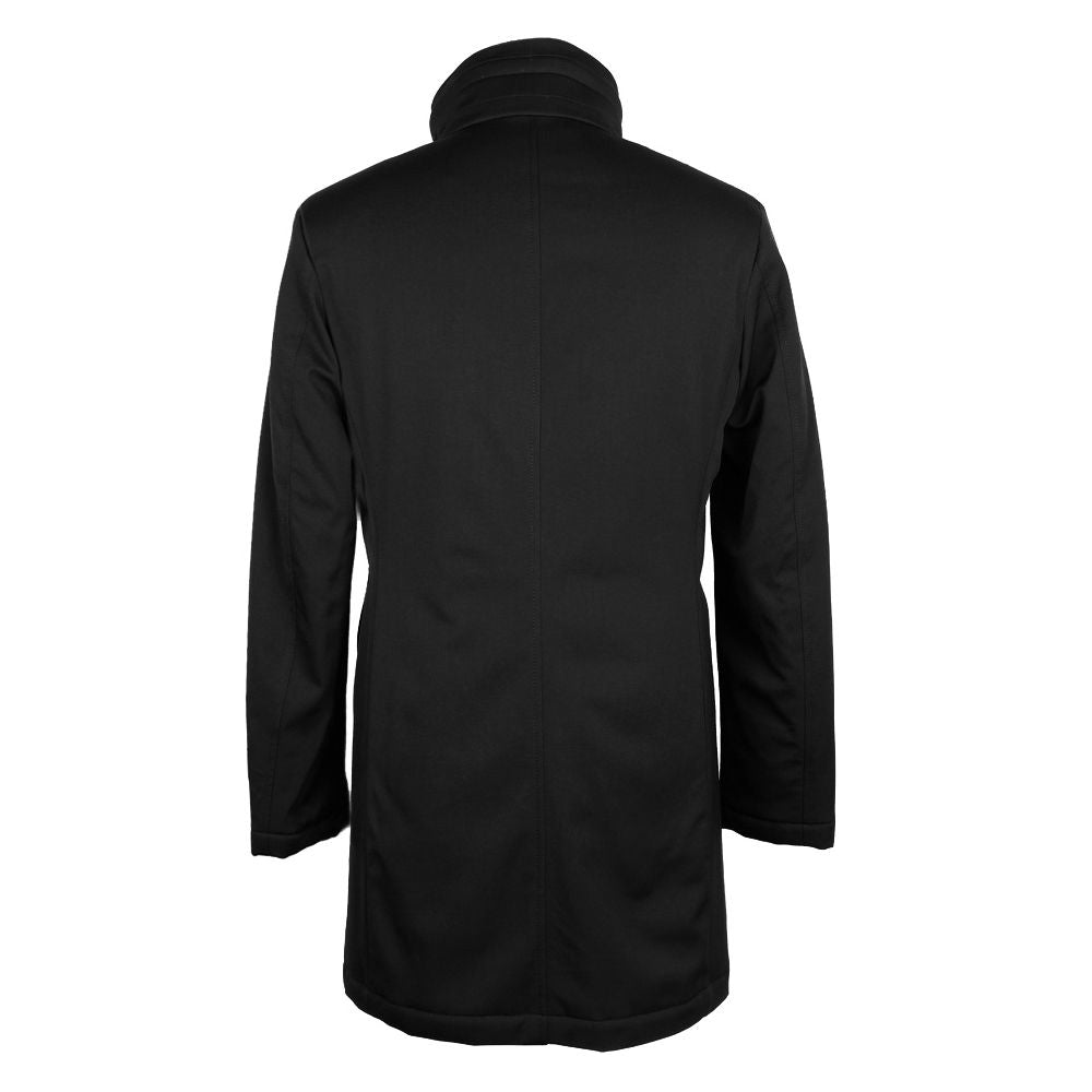 Made in Italy Elegant Virgin Wool Coat with Storm Protection/IT54 | XXL/Black