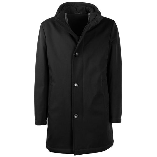 Made in Italy Elegant Virgin Wool Coat with Storm Protection/IT54 | XXL/Black