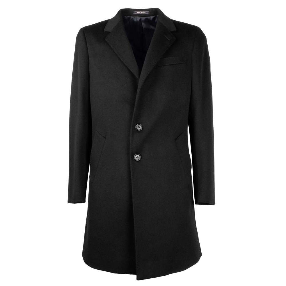 Made in Italy Elegant Black Virgin Wool Men's Coat/IT50 | M-L/Black