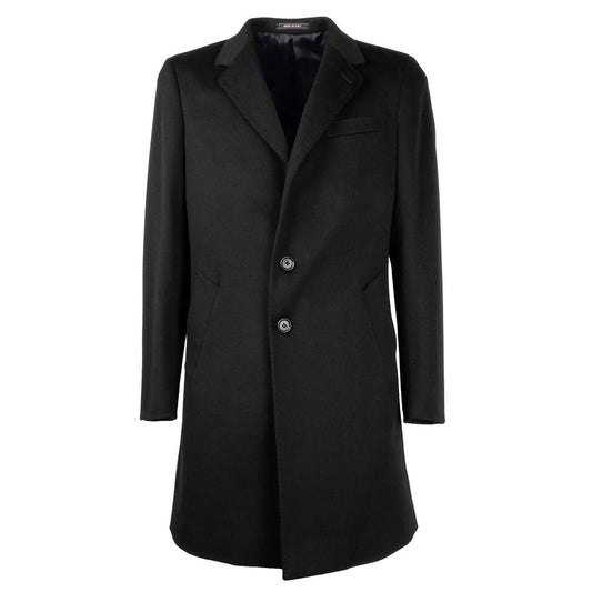 Made in Italy Elegant Black Virgin Wool Men's Coat/IT46 | S/Black