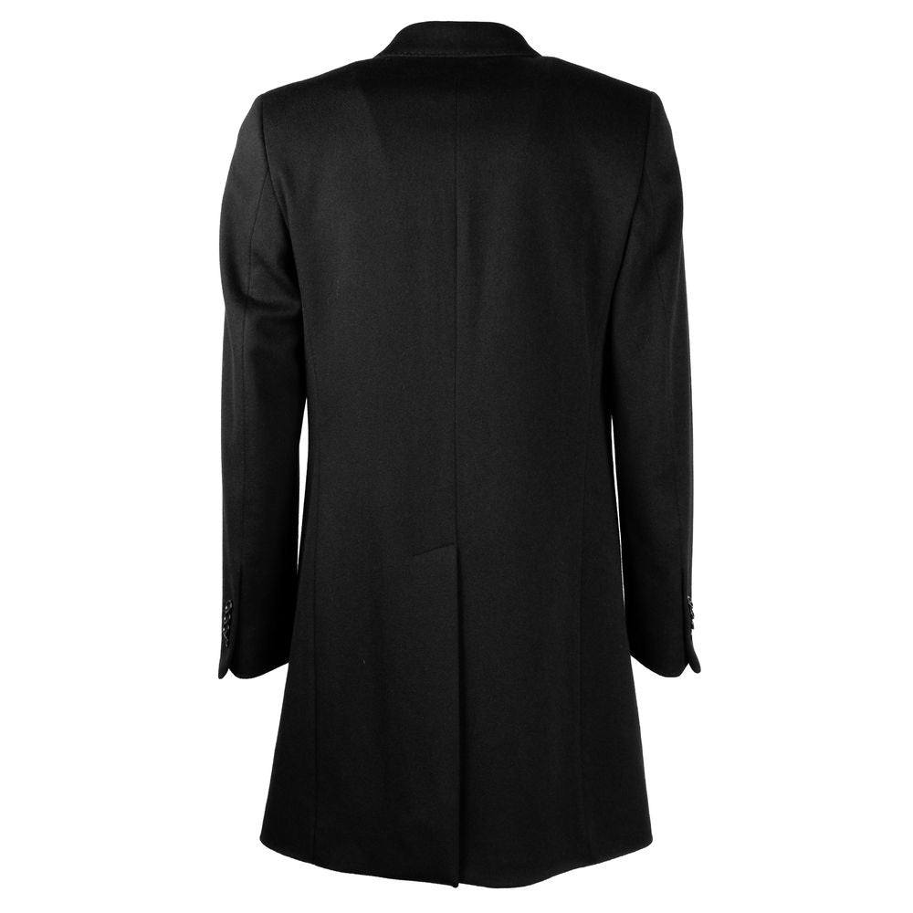 Made in Italy Elegant Black Virgin Wool Men's Coat/IT50 | M-L/Black