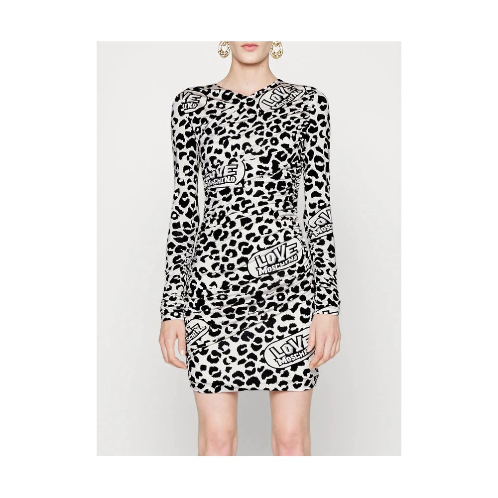 Love Moschino Chic Red Leopard V-Neck Ruffle Dress/IT42|M/White