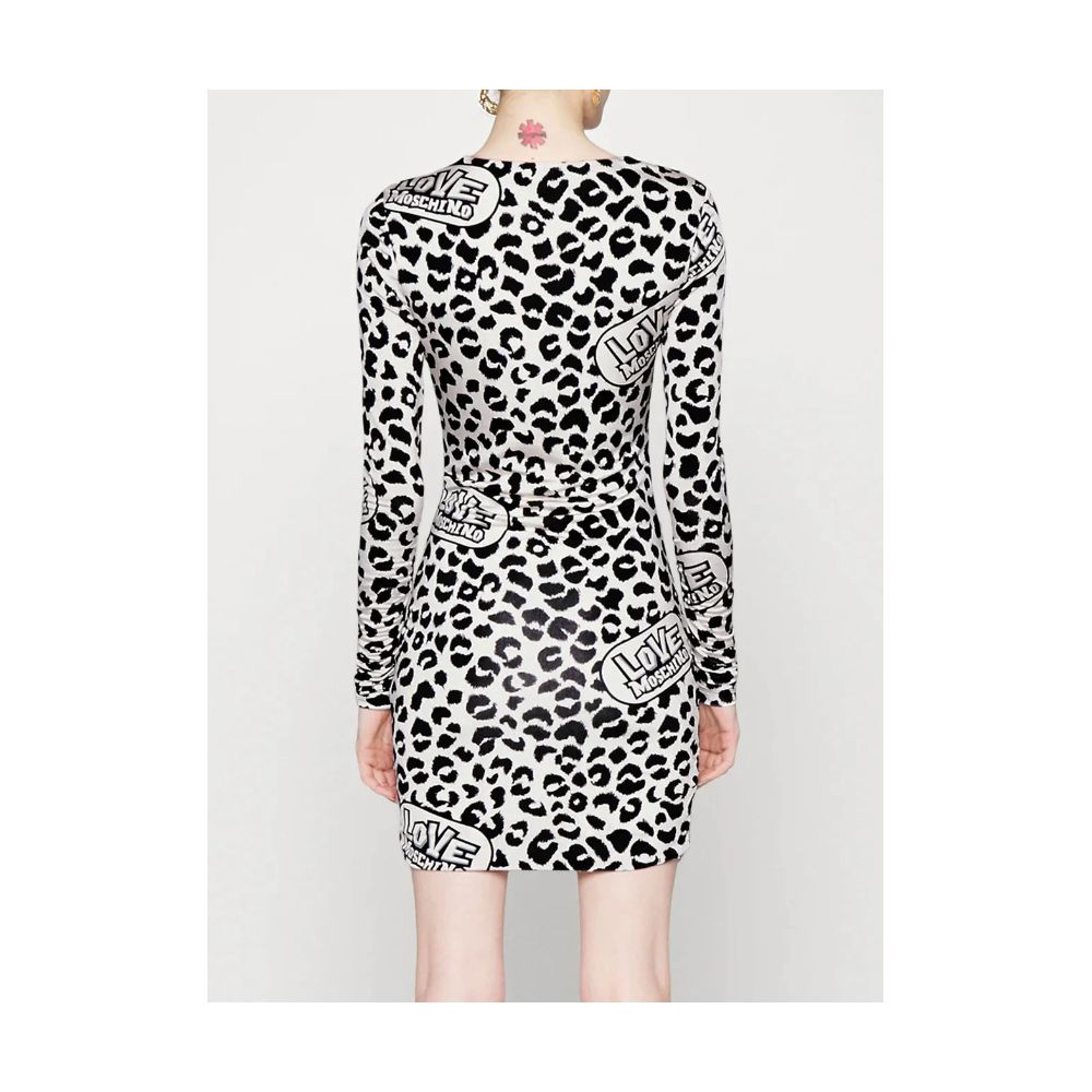 Love Moschino Chic Red Leopard V-Neck Ruffle Dress/IT42|M/White