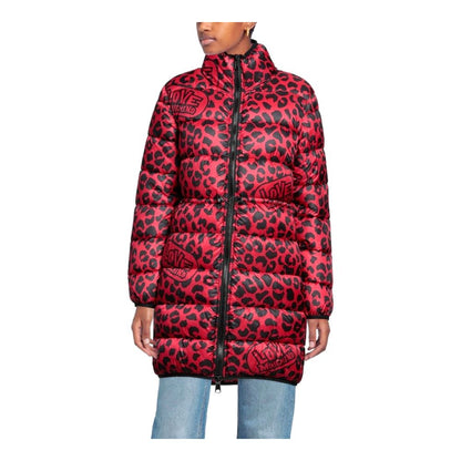 Love Moschino Chic Leopard Print Long Down Jacket/IT40|S/Red