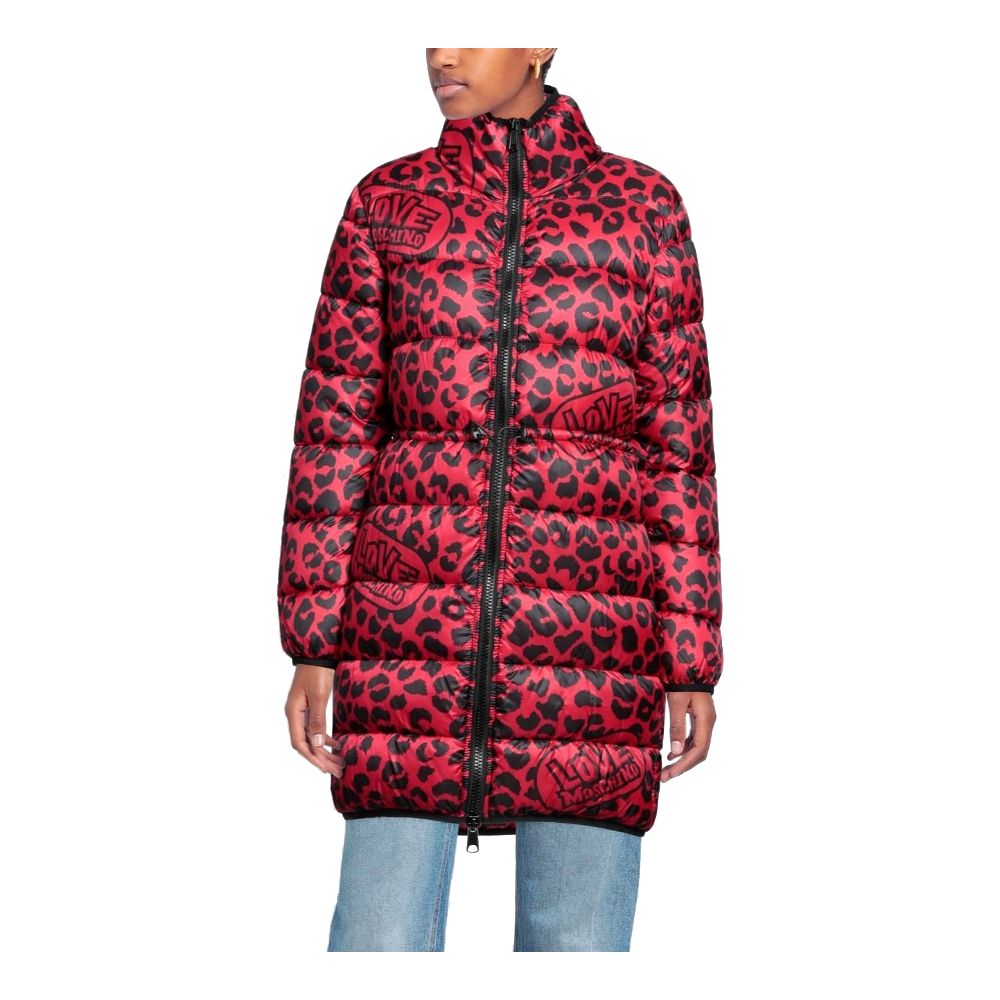Love Moschino Chic Leopard Print Long Down Jacket/IT42|M/Red