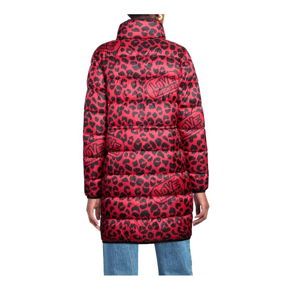 Love Moschino Love Moschino Chic Leopard Print Long Down Jacket/IT46 | L/Red