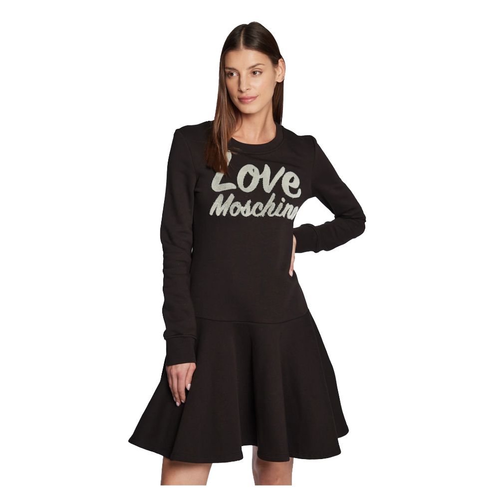 Love Moschino Chic Embossed Logo Cotton Blend Dress/IT42|M/Black