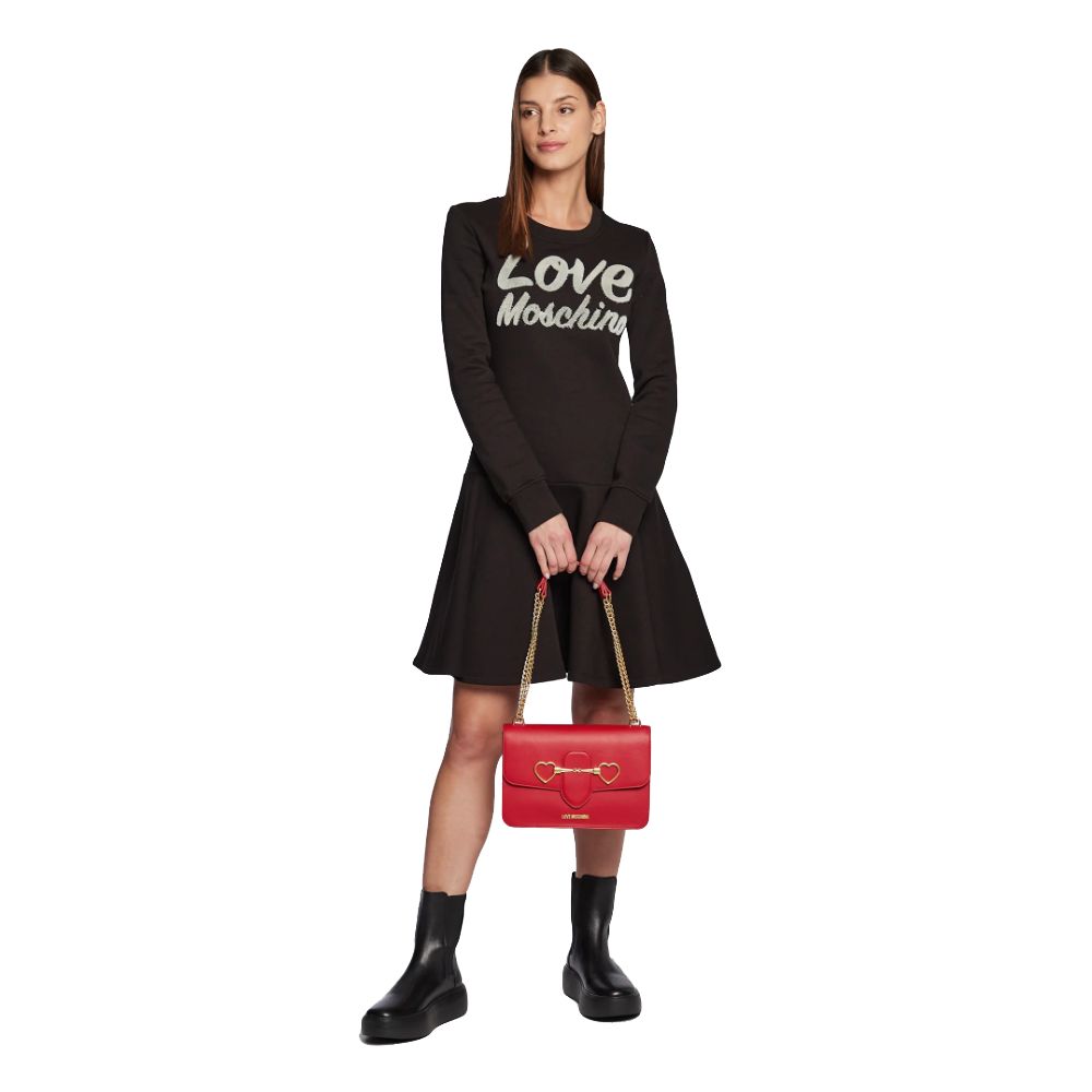 Love Moschino Chic Embossed Logo Cotton Blend Dress/IT42|M/Black