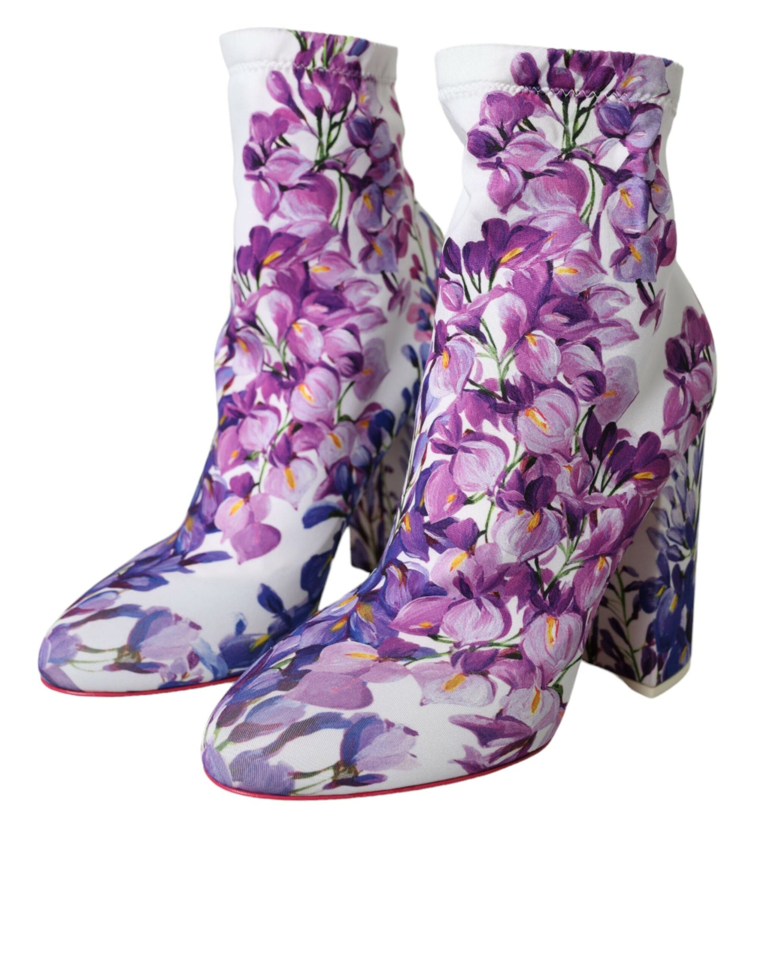 Dolce &amp; Gabbana Dolce &amp; Gabbana White Floral Jersey Stretch Boots Shoes/EU39/US8.5/White