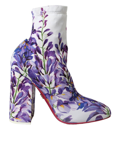 Dolce &amp; Gabbana Dolce &amp; Gabbana White Floral Jersey Stretch Boots Shoes/EU39/US8.5/White