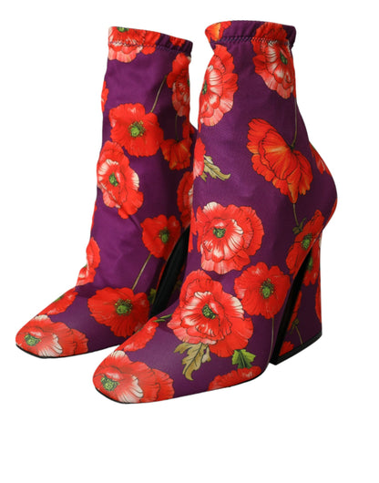 Dolce &amp; Gabbana Dolce &amp; Gabbana Purple Floral Jersey Stretch Boots Shoes/EU39/US8.5