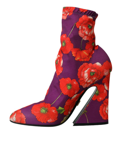 Dolce &amp; Gabbana Dolce &amp; Gabbana Purple Floral Jersey Stretch Boots Shoes/EU39/US8.5
