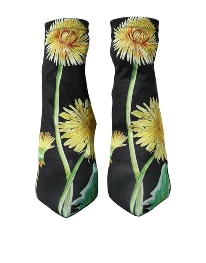 Dolce &amp; Gabbana Dolce &amp; Gabbana Black Floral Jersey Stretch Ankle Boots Shoes/EU39/US8.5/Black