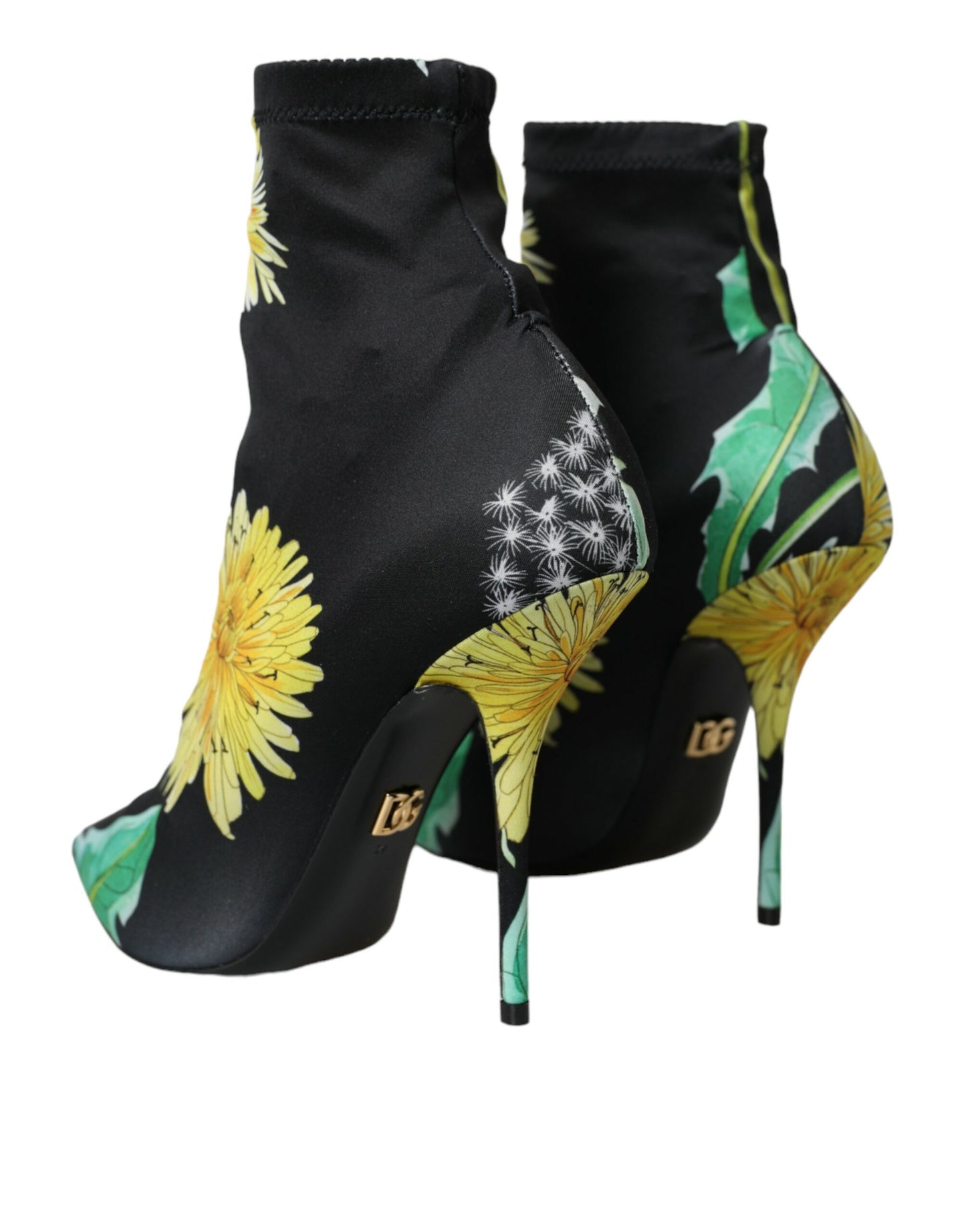 Dolce & Gabbana Dolce & Gabbana Black Floral Jersey Stretch Ankle Boots Shoes/EU39/US8.5/Black