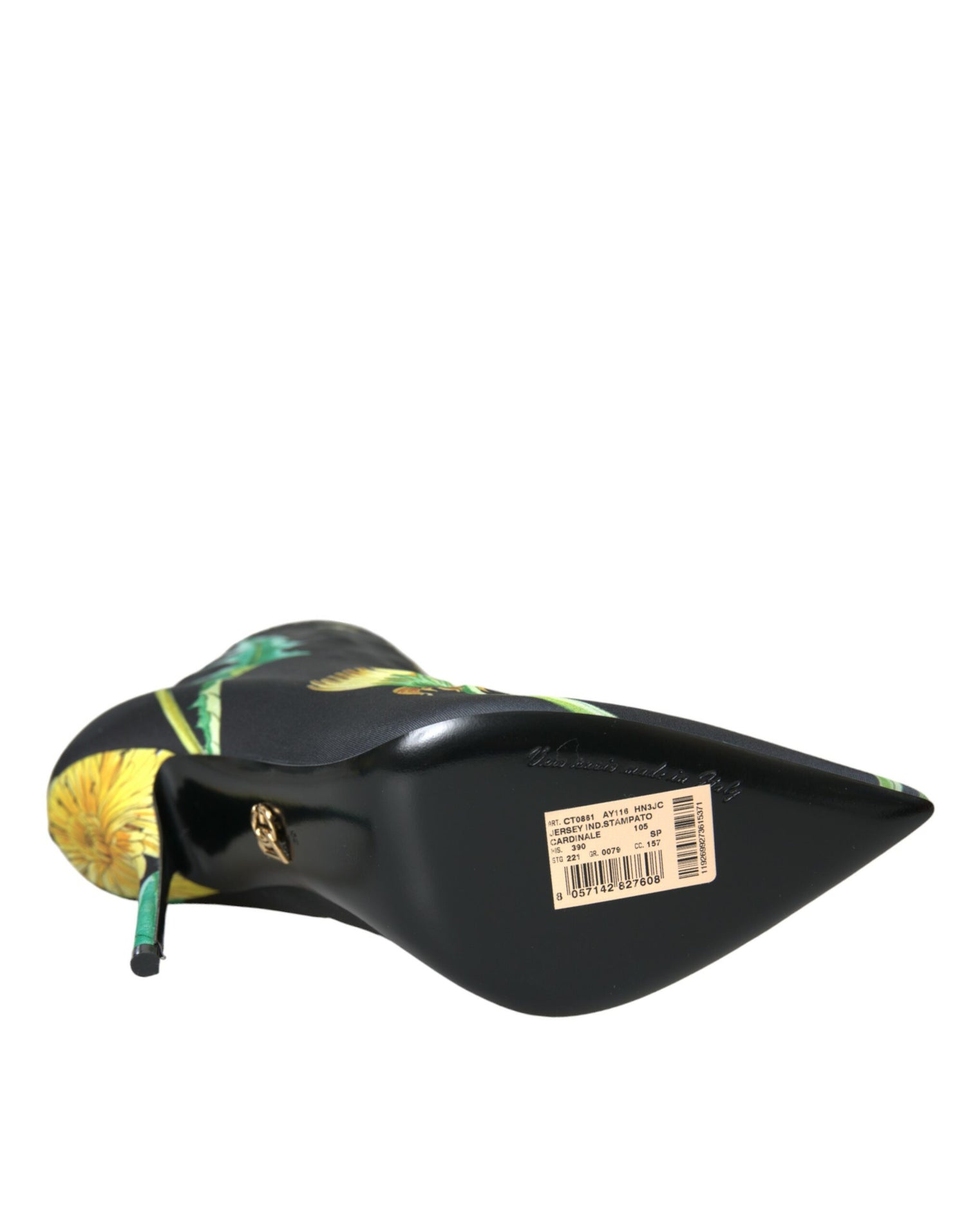 Dolce &amp; Gabbana Dolce &amp; Gabbana Black Floral Jersey Stretch Ankle Boots Shoes/EU39/US8.5/Black