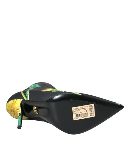 Dolce &amp; Gabbana Dolce &amp; Gabbana Black Floral Jersey Stretch Ankle Boots Shoes/EU39/US8.5/Black