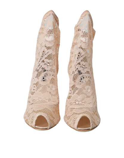 Dolce &amp; Gabbana Beige Stretch Taormina Lace Boots Shoes/EU40.5/US10/Beige