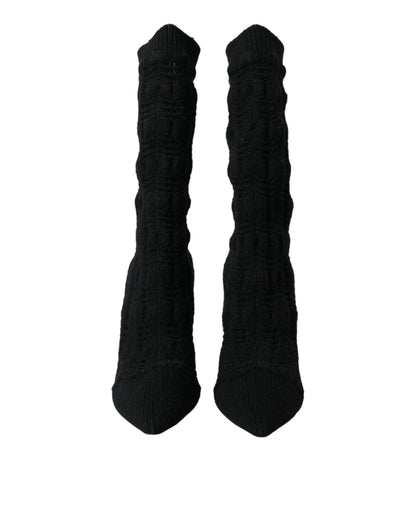 Dolce &amp; Gabbana Dolce &amp; Gabbana Black Stiletto Heels Mid Calf Boots Shoes/EU39/US8.5/Black