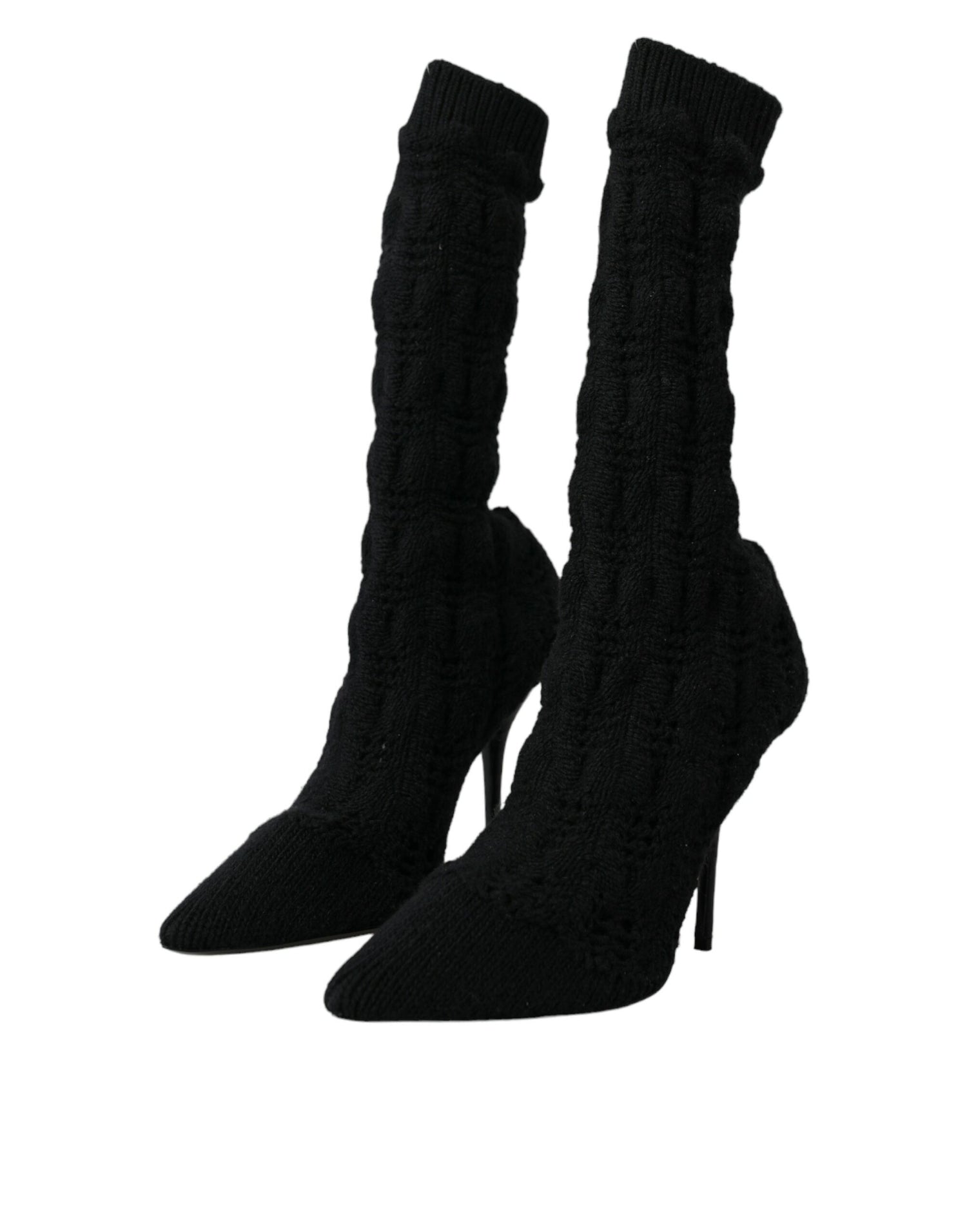 Dolce &amp; Gabbana Dolce &amp; Gabbana Black Stiletto Heels Mid Calf Boots Shoes/EU39/US8.5/Black