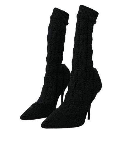 Dolce &amp; Gabbana Dolce &amp; Gabbana Black Stiletto Heels Mid Calf Boots Shoes/EU39/US8.5/Black