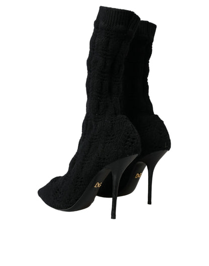 Dolce &amp; Gabbana Dolce &amp; Gabbana Black Stiletto Heels Mid Calf Boots Shoes/EU39/US8.5/Black