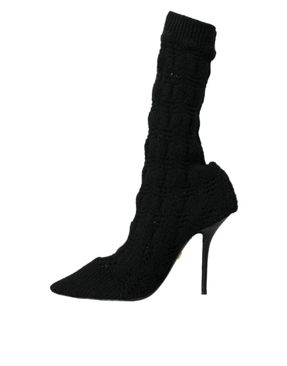 Dolce &amp; Gabbana Dolce &amp; Gabbana Black Stiletto Heels Mid Calf Boots Shoes/EU39/US8.5/Black
