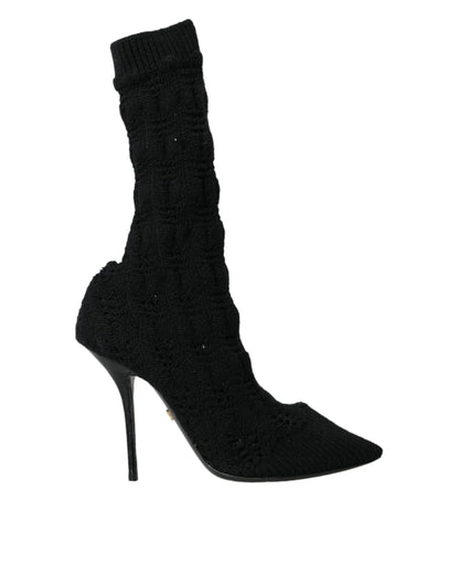 Dolce &amp; Gabbana Dolce &amp; Gabbana Black Stiletto Heels Mid Calf Boots Shoes/EU39/US8.5/Black