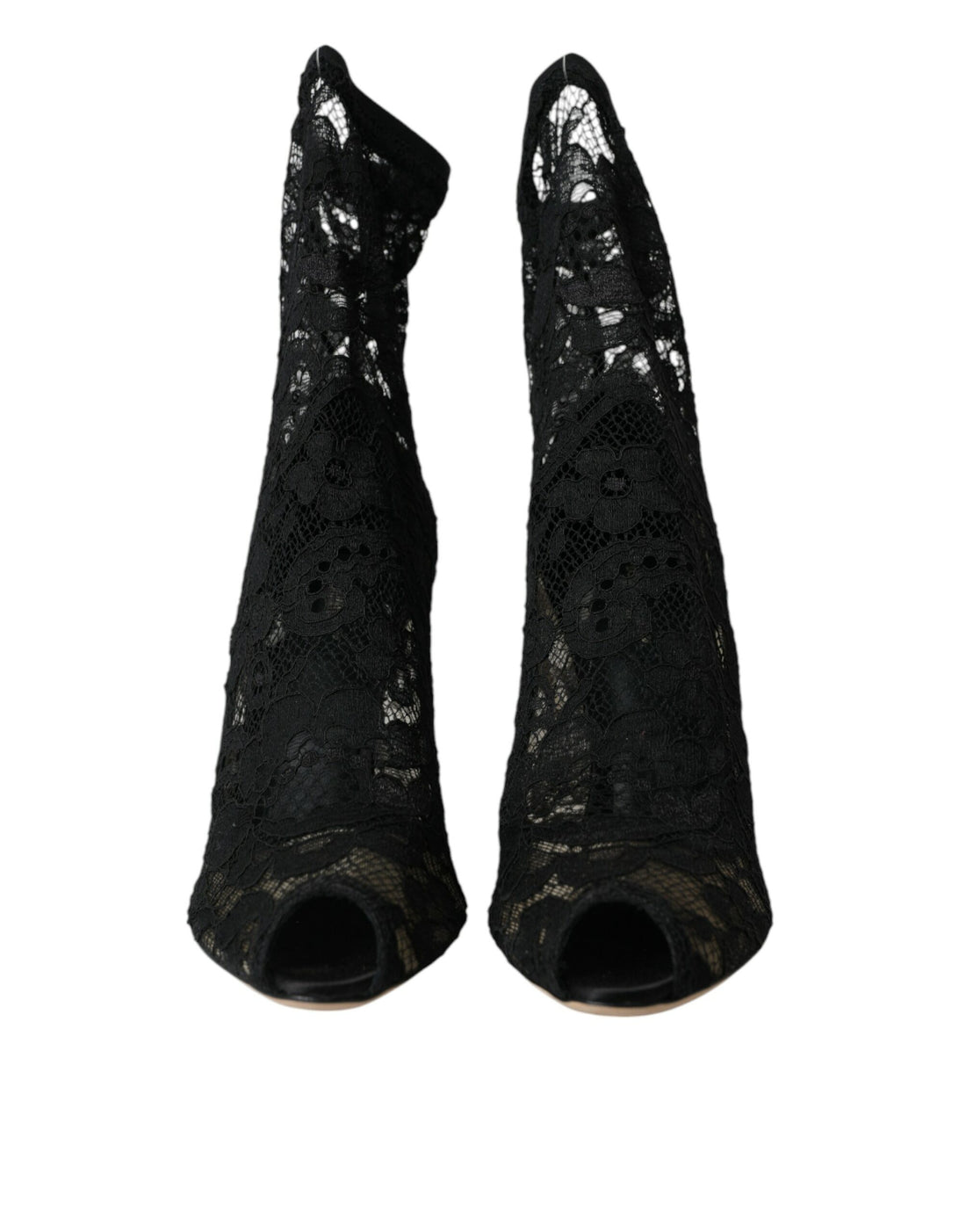 Dolce &amp; Gabbana Black Stretch Taormina Lace Boots Shoes/EU38.5/US8/Black