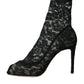 Dolce & Gabbana Black Stretch Taormina Lace Boots Shoes/EU38.5/US8/Black