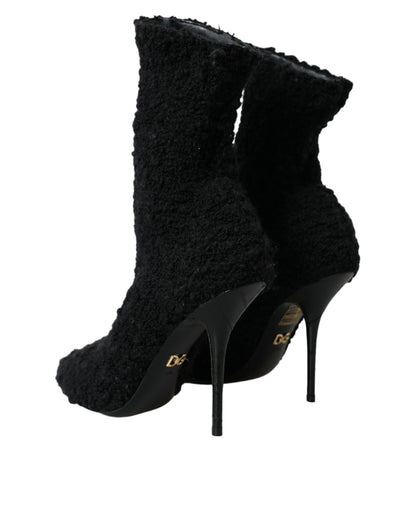 Dolce &amp; Gabbana Dolce &amp; Gabbana Black Stiletto Heels Mid Calf Boots Shoes/EU37.5/US7/Black