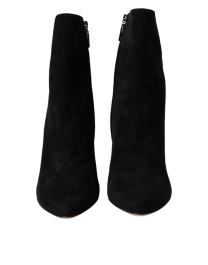 Dolce &amp; Gabbana Dolce &amp; Gabbana Black Suede Leather Ankle Heels Boots Shoes/EU39/US8.5/Black