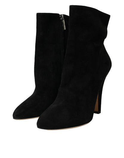 Dolce &amp; Gabbana Dolce &amp; Gabbana Black Suede Leather Ankle Heels Boots Shoes/EU39/US8.5/Black