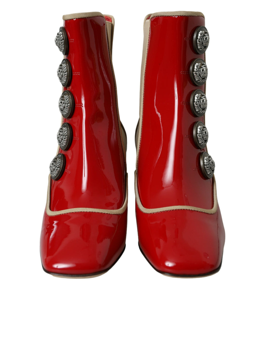 Dolce &amp; Gabbana Dolce &amp; Gabbana Red Beige Leather Embellished Mid Calf Boots Shoes/EU36/US5.5/Red