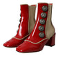 Dolce & Gabbana Dolce & Gabbana Red Beige Leather Embellished Mid Calf Boots Shoes/EU36/US5.5/Red