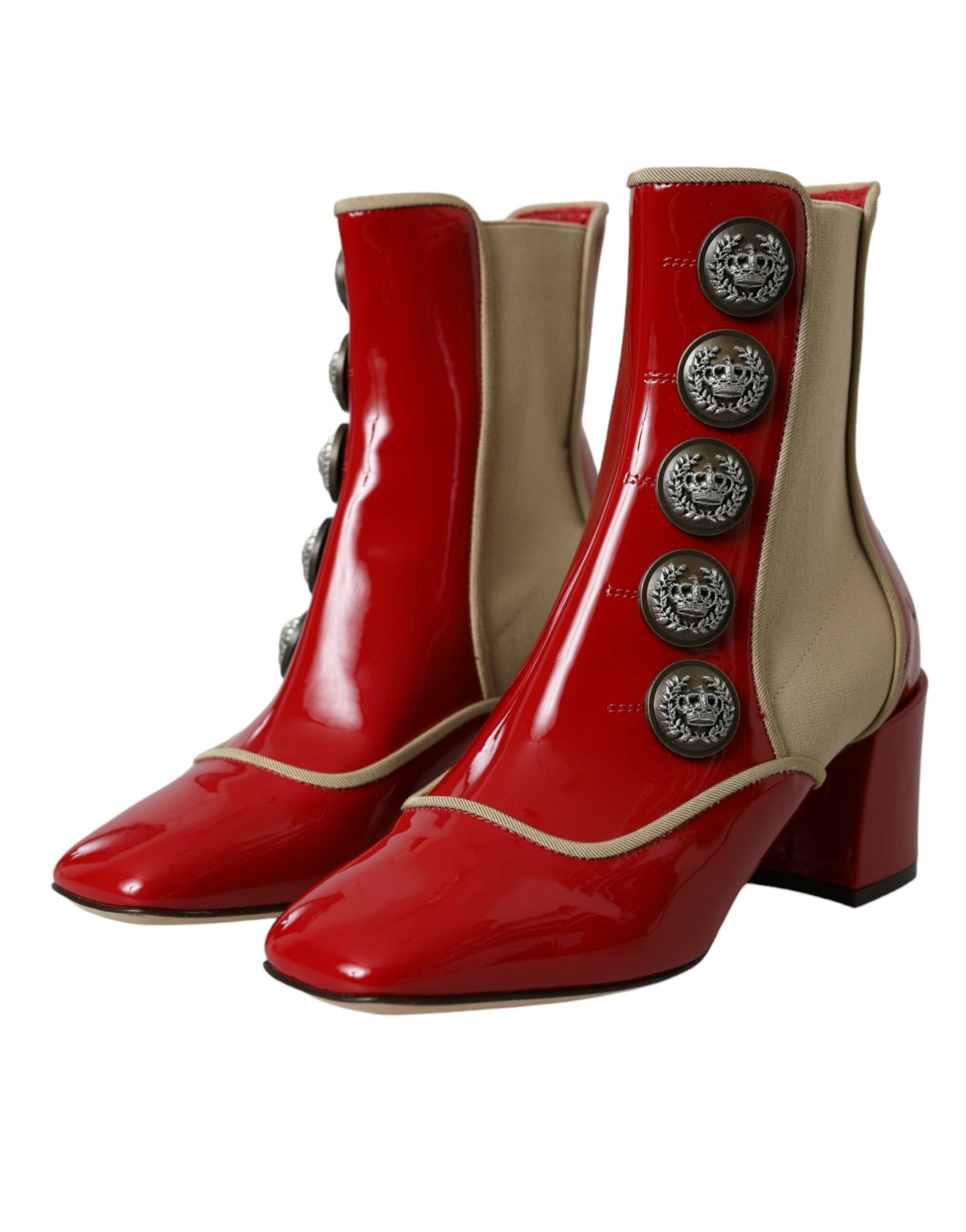 Dolce & Gabbana Dolce & Gabbana Red Beige Leather Embellished Mid Calf Boots Shoes/EU36/US5.5/Red