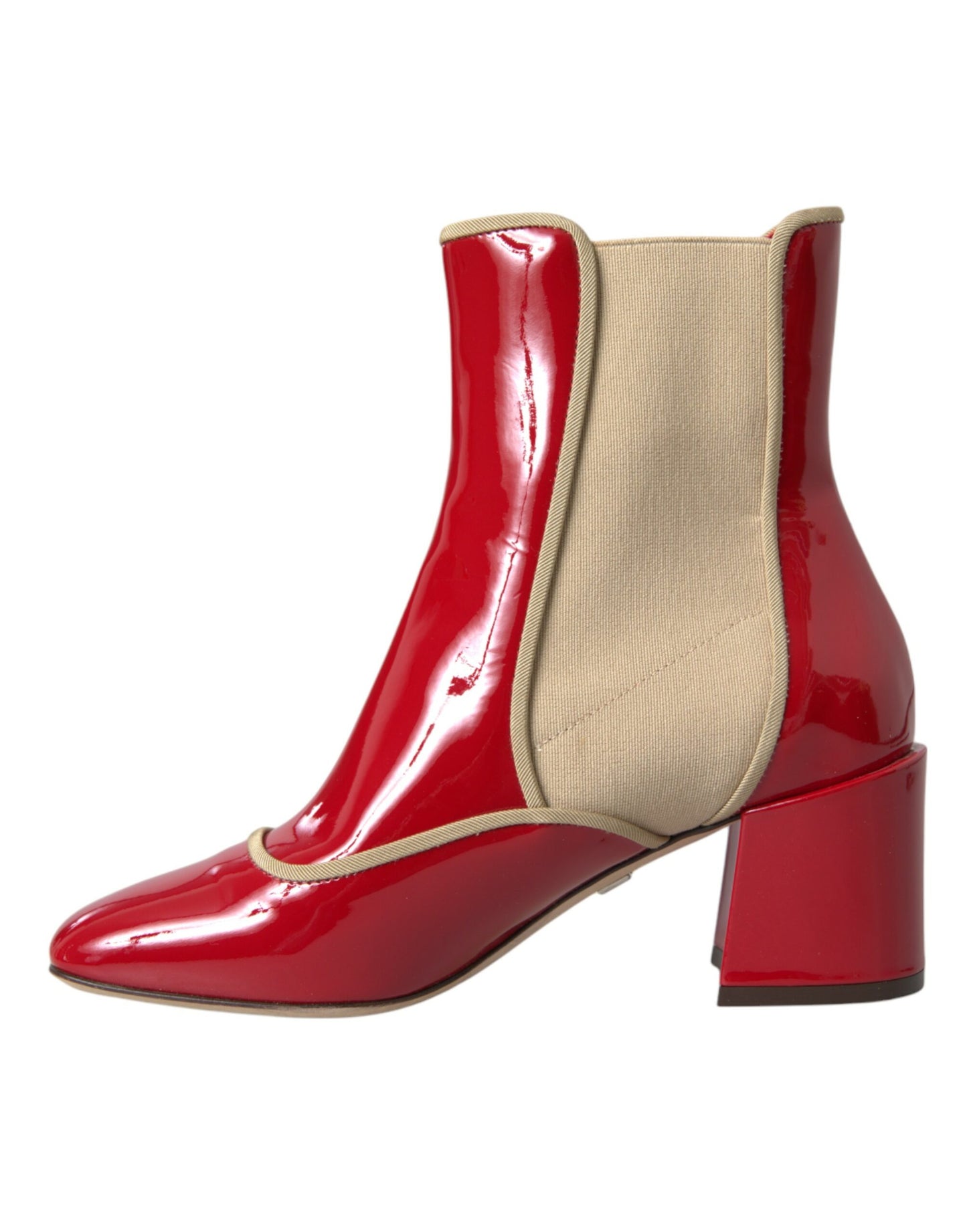 Dolce & Gabbana Dolce & Gabbana Red Beige Leather Embellished Mid Calf Boots Shoes/EU36/US5.5/Red