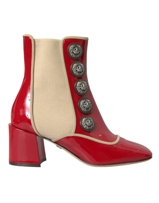 Dolce & Gabbana Dolce & Gabbana Red Beige Leather Embellished Mid Calf Boots Shoes/EU36/US5.5/Red